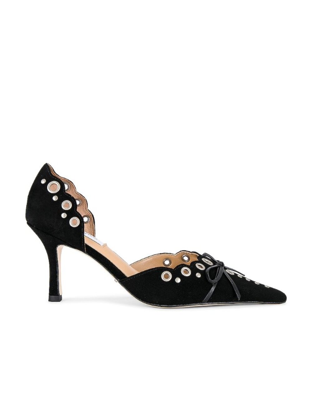 Tony Bianco Safari Heel in Black Suede pointed toe embellished leather kitten
